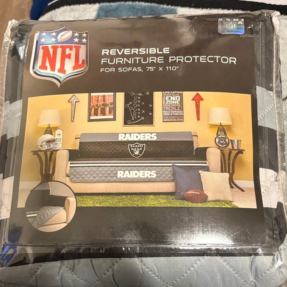 NFL Raiders Black and Gray Sofa Protector